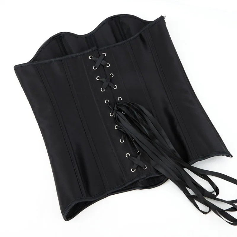 Corsets Bustiers for Women Overbust Corset Top Corselet Sexy Satin Lace up Zipper Corsetto Shaper Gothic Korsett Black