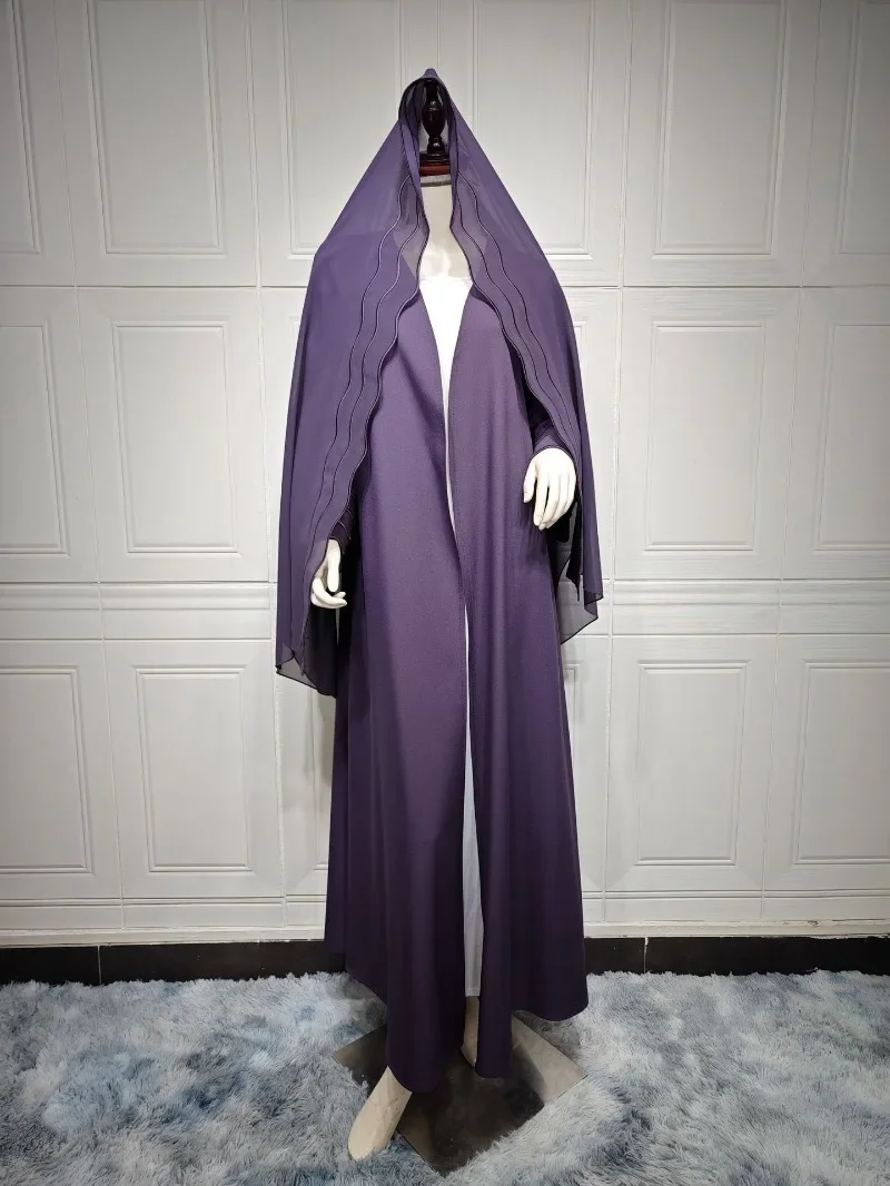 2025 New Abaya Under Dress Kaftan Solid Ramadan Muslim Sets Exquisite Embroidery Embroidery Coat with Headband Islamic Clothing
