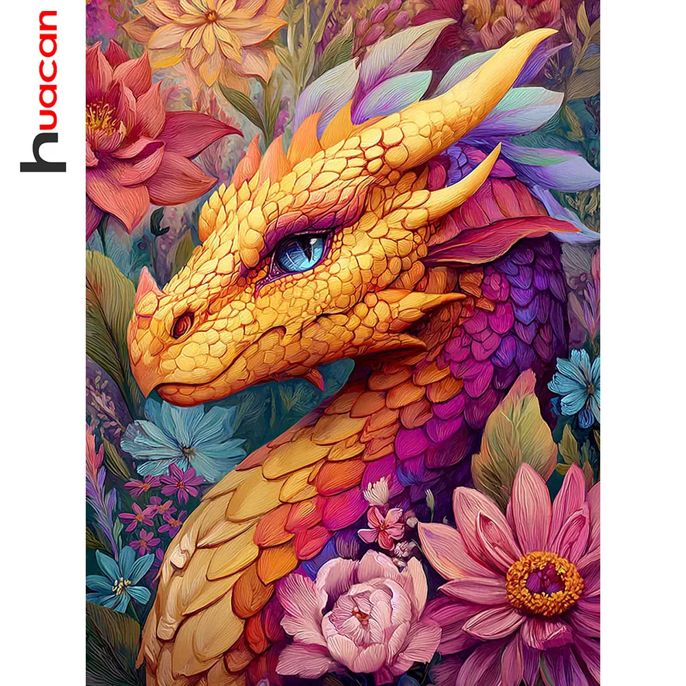 Huacan Blumen-Diamantgemälde, Drache, handgefertigtes Geschenk, Neuheiten 2025, komplett, quadratisch, rund, Diamant-Mosaik-Dekoration