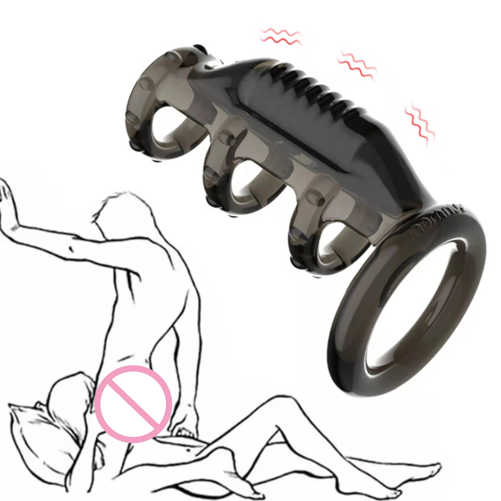 Anillo vibrador para el pene para hombre, manga para retrasar la eyaculación, Vibradores para el punto G, extensor de Agrandamiento del pene