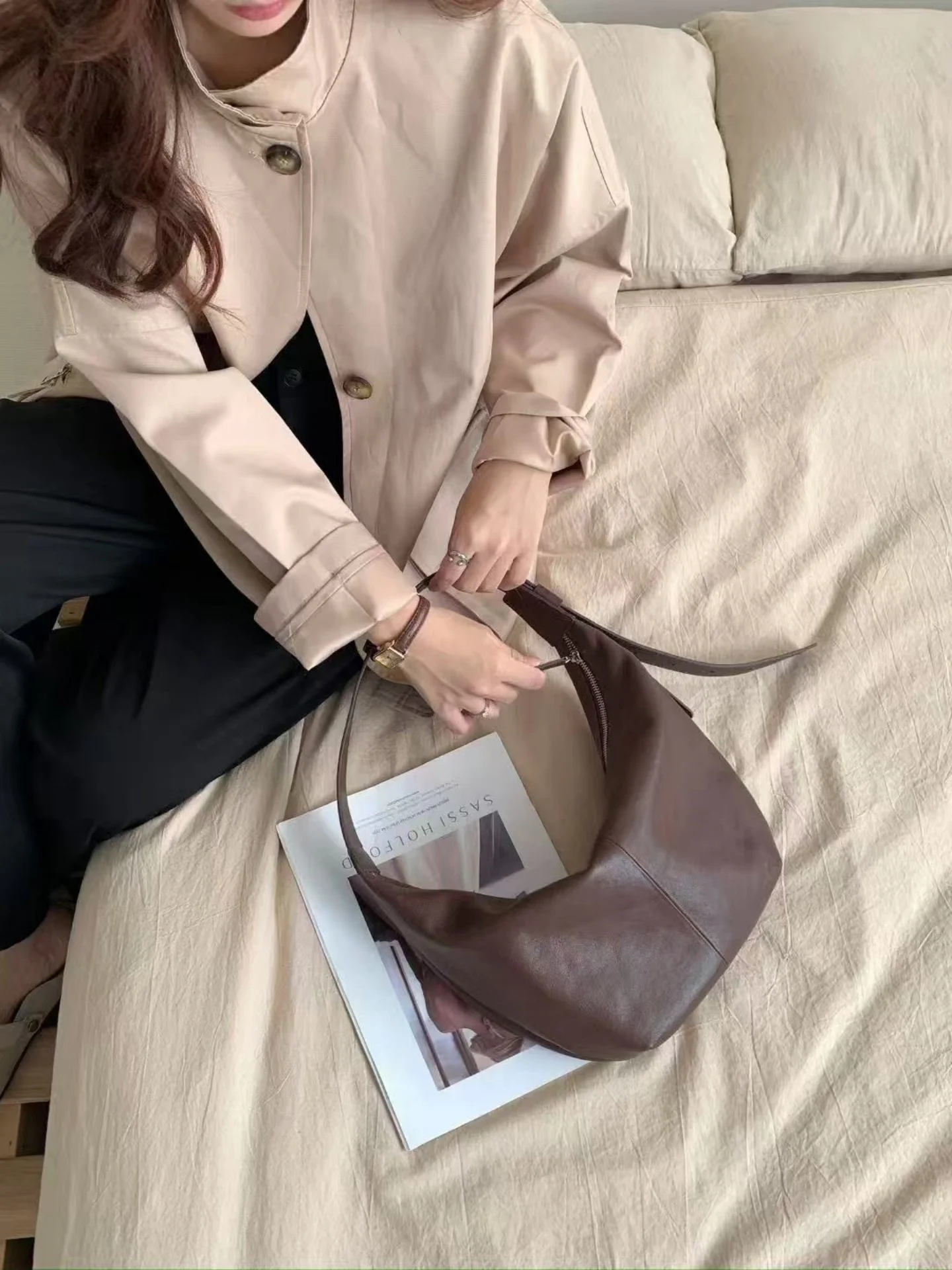 

Женская сумка из натуральной кожи с клецками, мягкая сумка на плечо из овчины, винтажная ручная сумка через плечо, повседневная сумка