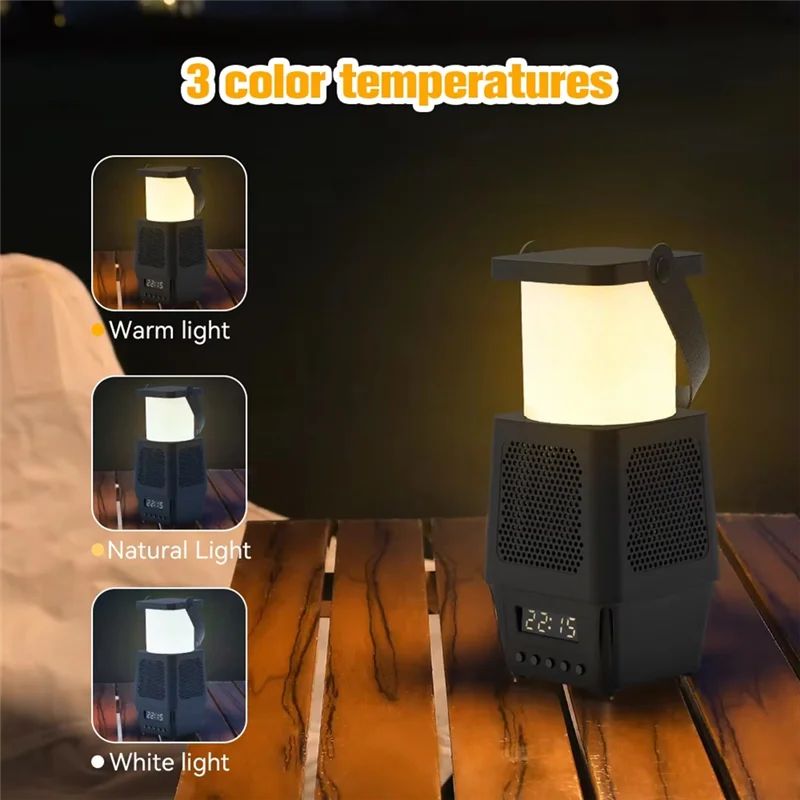 

ABBP-Alarm Clock Wireless Bluetooth Speaker Rechargeable Led Lamp Portable Camping Lantern For Travel,Outdoor Camping