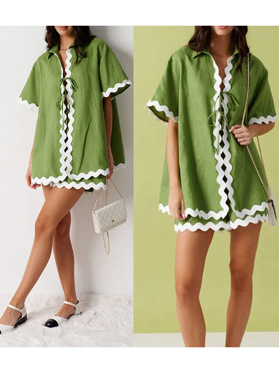 Women s 2-Piece Pajama Set with Ric-Rac Trim Short Sleeve Top and Matching Shorts - Cozy Loungewear Sleepwear Ensemble