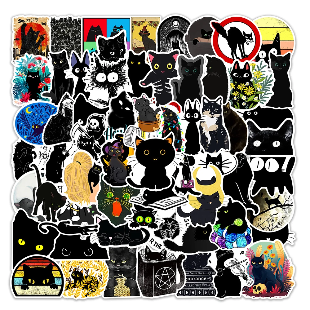 

10/30/50/100PCS Cartoon Black Cat Stickers Scrapbook Phone Guitar Laptop Luggage PVC Waterproof Car Sticker Children Classic Toy