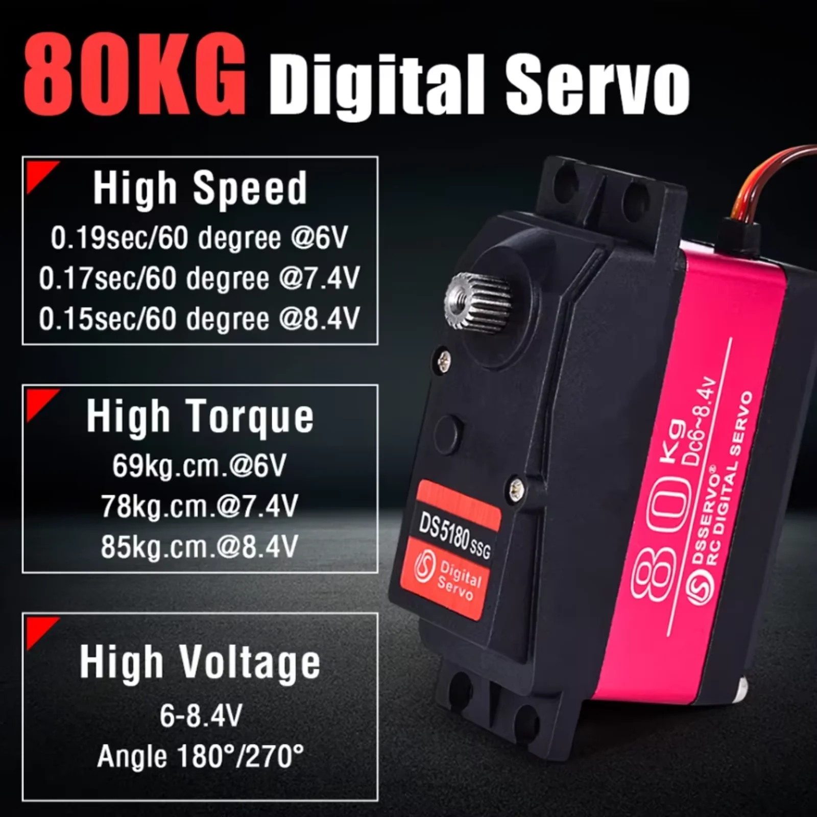 DS5180 80KG High Torque Digital Servo for Redcat HPI Baja 5B SS RC Car Compatible with 1/5 Scale Vehicles