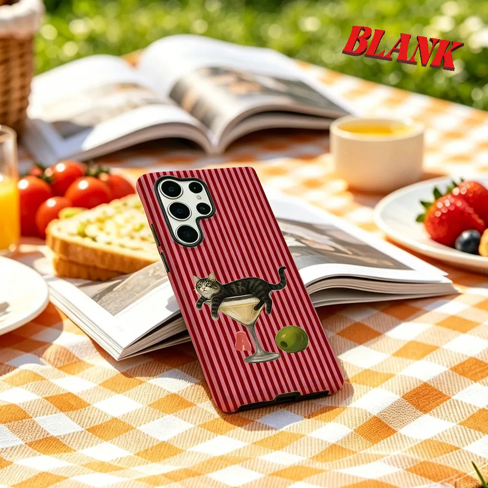 M-Martini Cat For Samsung Galaxy Phone Case S23 A57 S20 S25 FE S26 Plus S24 Ultra A56 A37 2-IN-1 Shockproof Bumper