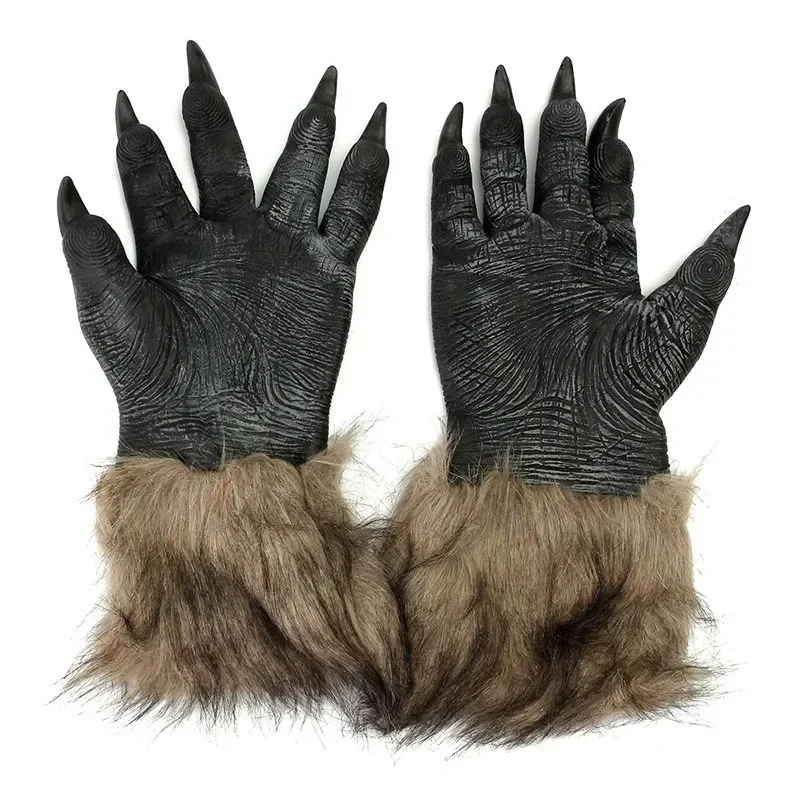 Horror Werewolf Costumes Halloween Cosplay Wolf Mask Werewolf Claws Set Gloves Terror Role Play Prank Props Creepy Wolf Headgear