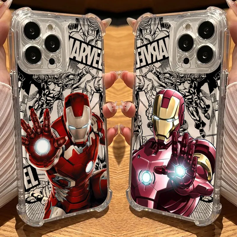 Прозрачный противоударный чехол Marvel Hero Iron Man для iPhone 17, 16, 15, 14, 13, 12, 11 Pro Max, 16e, 17e, Air, 13, 15 Plus, XS, XR, 7, 8