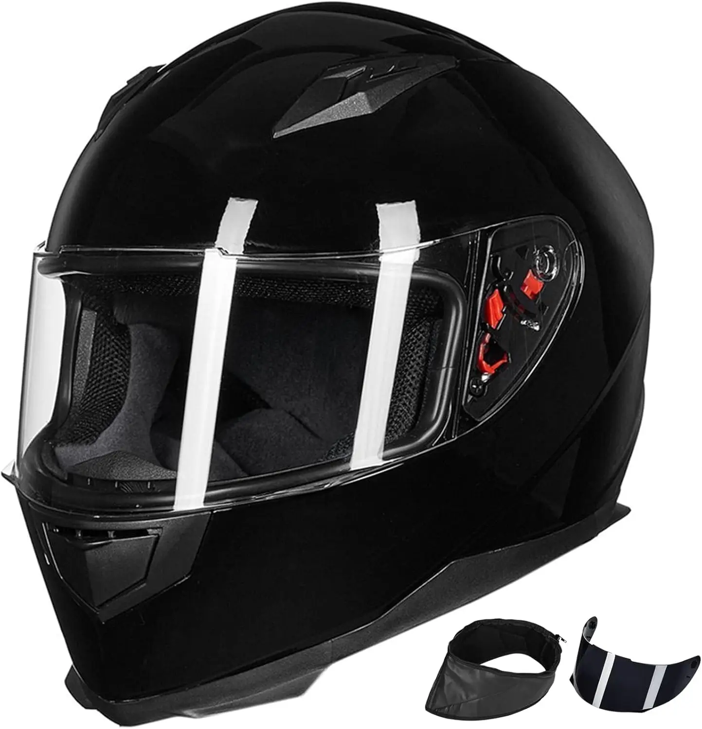 

Full Face Motorcycle Street Bike Helmet with Removable Winter Neck Scarf + 2 Visors DOT Model-JK313