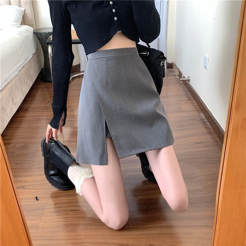 Mini Skirts Women Split Asymmetrical Design Solid Femme All-match Dating Party Teens New Slim High Waist Autumn Clothes Popular