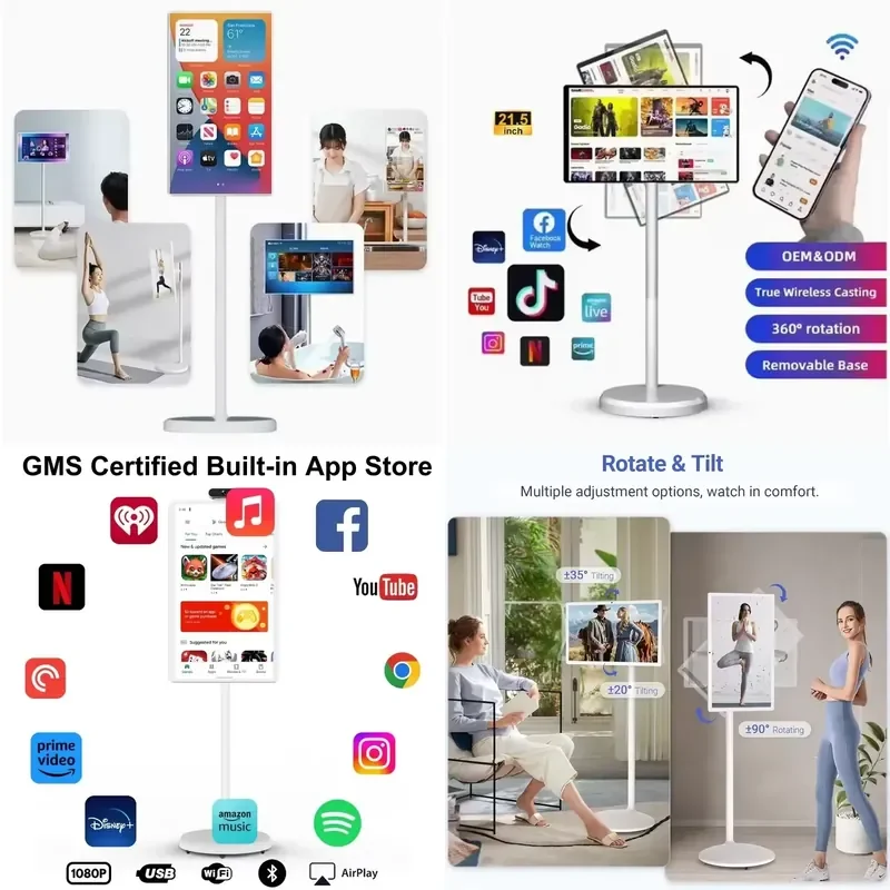 24 Inch Smart Mirror TV Android Touch Screen Full HD LED Bathroom Television Portable Interactive Display for Home Hotel Use
