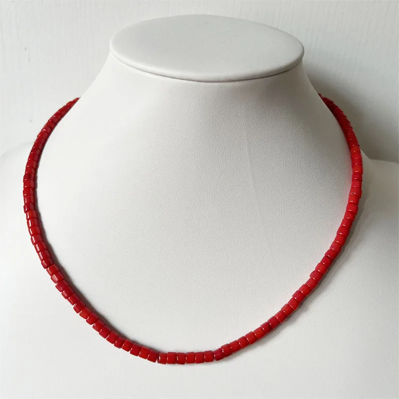 3-4*4-5MM Heishi Red Coral Necklace Genuine Natural Choker Disc Gemstone Women High Quality Jewelry Design Handmade Gift