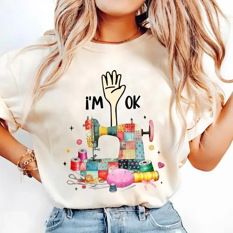 Quilting Machine I'm Ok Funny Sewing For Lovers Natural T shirt