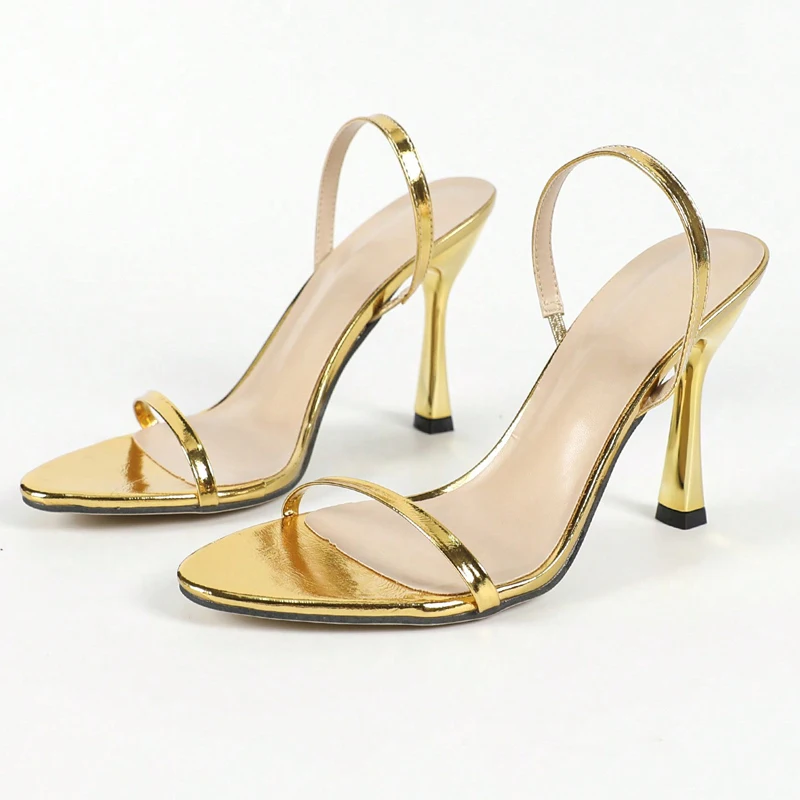 Gold Heels Sexy Heeled Sandals Woman Open Toe Slingback Slip On Stripper Party Prom Designer Shoes Zapatos Mujer