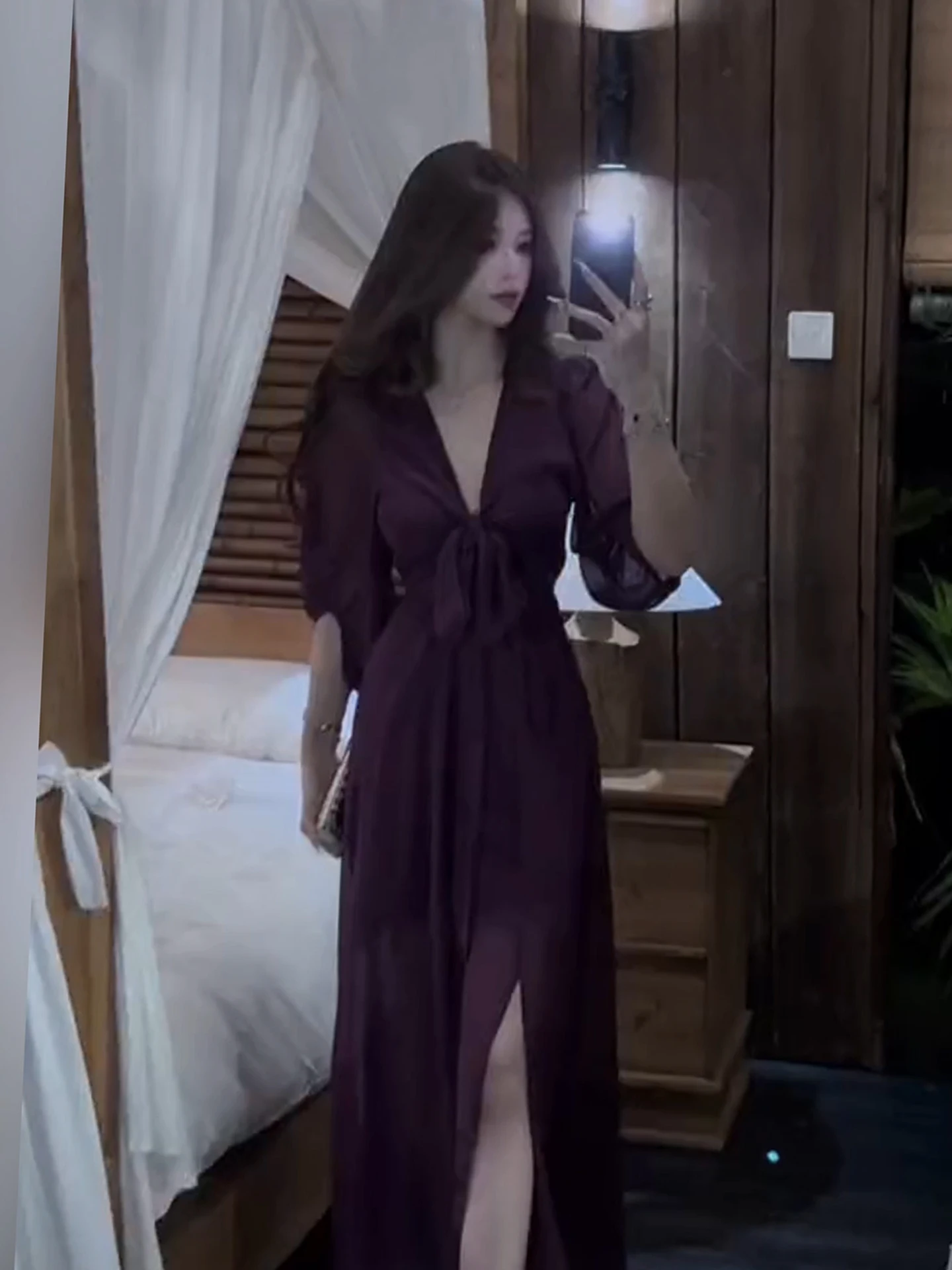 

XZY Sexy Deep V Purple Dr Women's plus Size Belted Waist Slimming Summer Long Sve High Waist A-Line Skirt Casual Wear