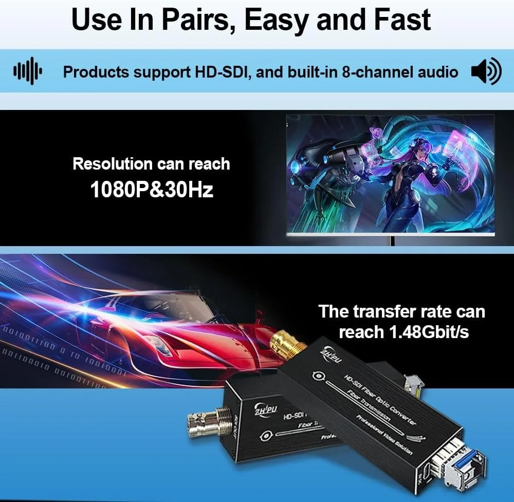 Mini HD 1080P&30HZ SDI Fiber Extender Video Converter Broadcast Level SDI Video Optical Transceiver Up to 20km