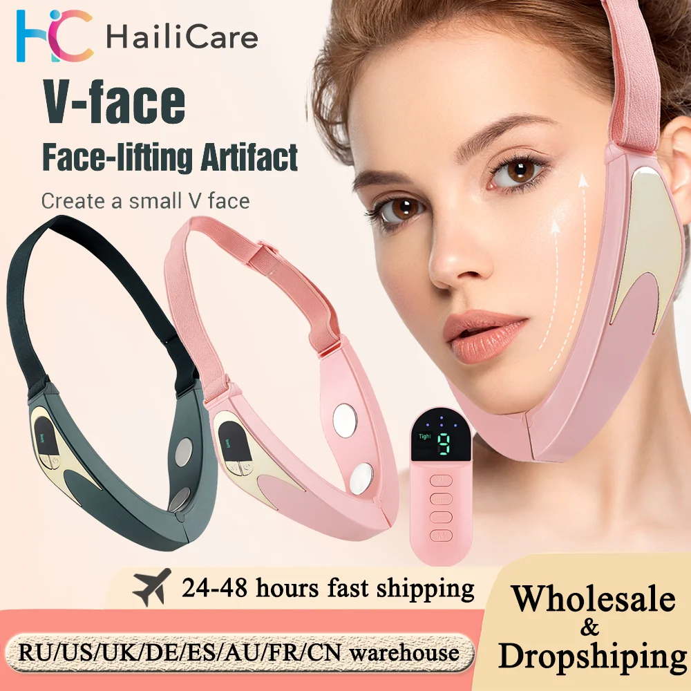 Microcurrent Facial Lifting Massager EMS Heating Skin Rejuvenation Vibration Facial Massager Remote Control V Face Lifting Belt