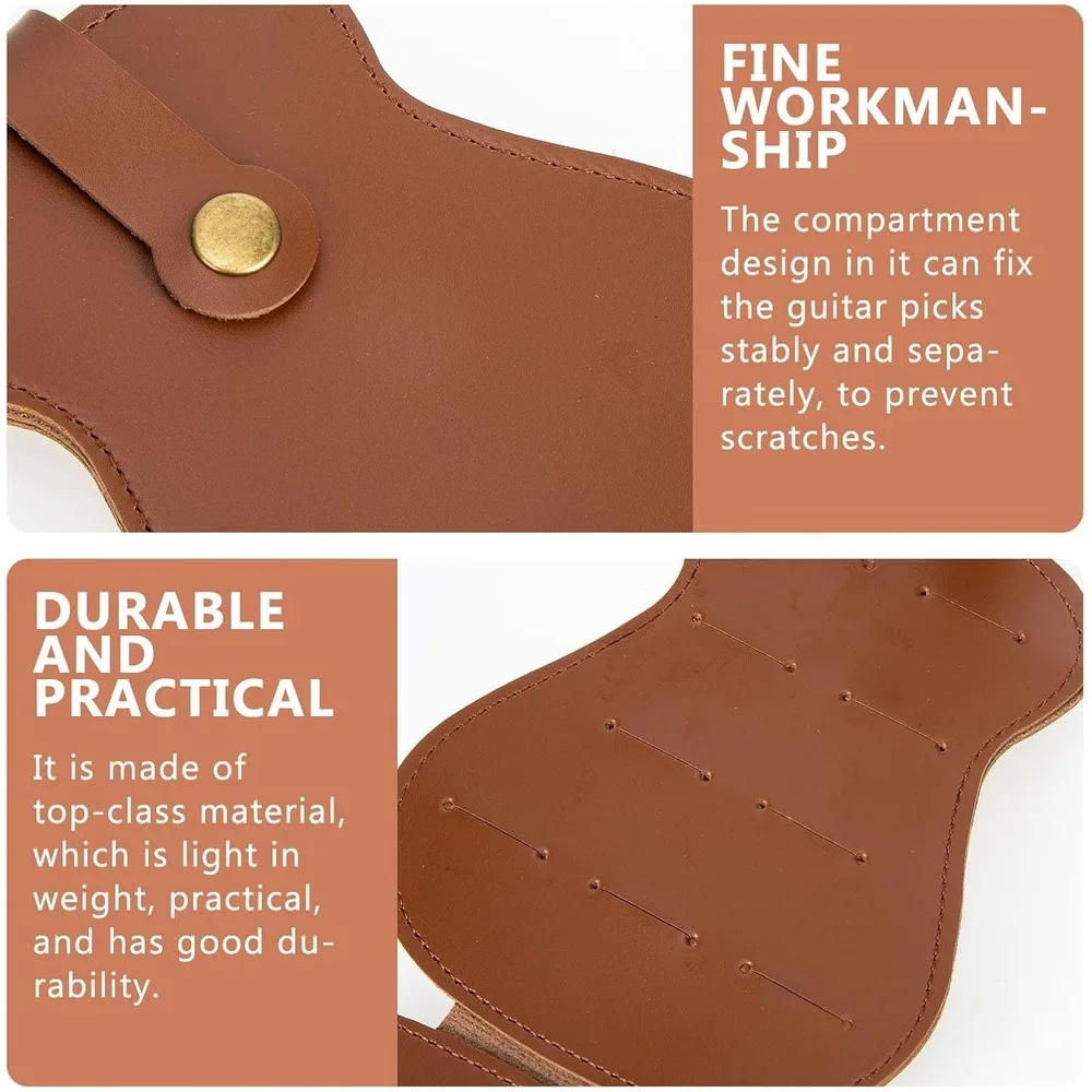 Guitar Pick Holder Pouch, PU Leather Guitar‑Shaped Picks Storage Case, Large Capacity Portable Picks Organizer Bag for Acoustic Electric Guitar, Brown, 1 Pcs