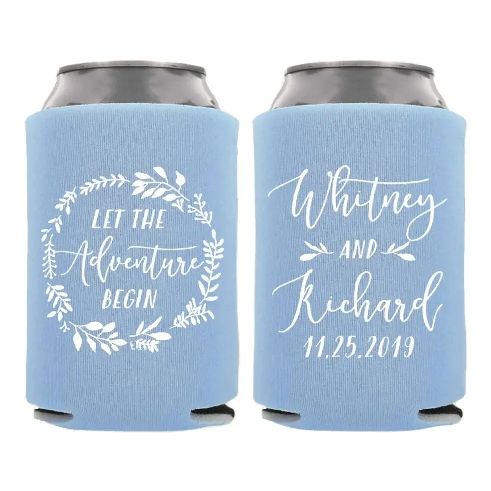 Personalized Wedding Can Coolers | Let The Adventure Begin | Customized Wedding Favors | Goodie Bag, Drink Insulators, Beer Hugg