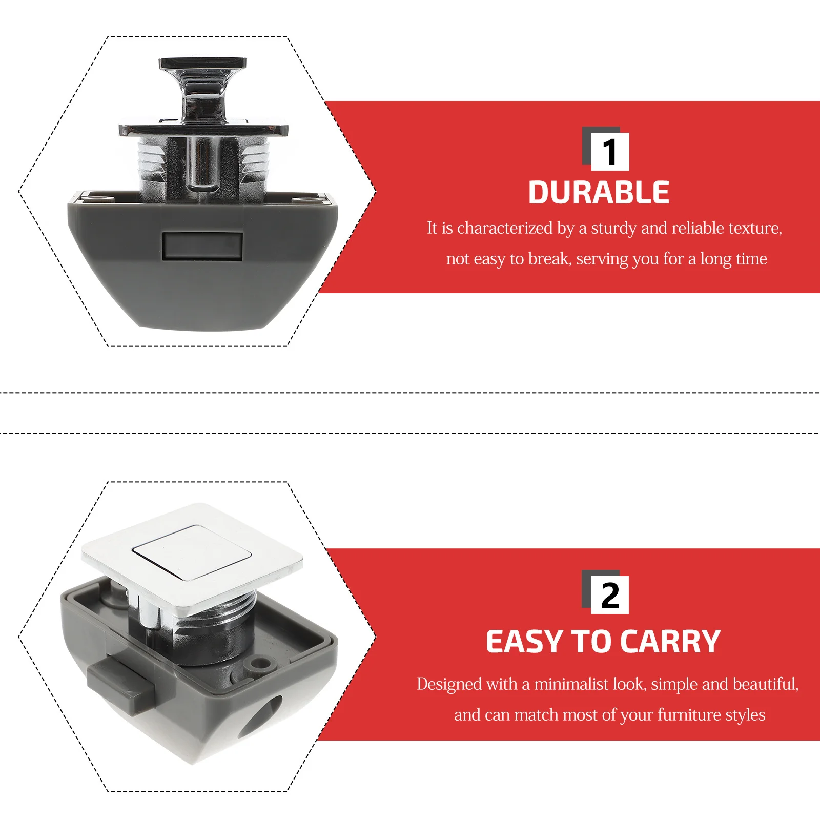 Pestillo de botón de aleación de Zinc y plástico, cerradura de gabinete sin llave para puerta de cajón, cerradura de cierre de botón
