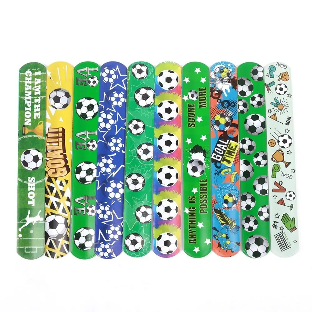 12Pcs Cartoon Pattern Soccer Bracelets New Party Supplies Kids Toys Circle Bracelet Slap Bracelets