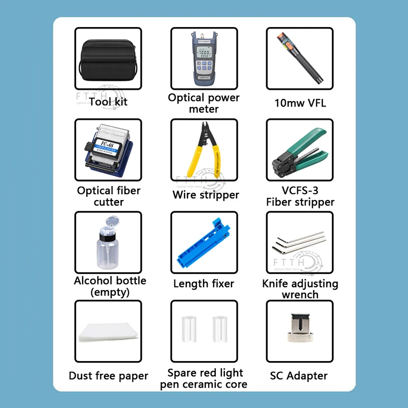 Kit di attrezzi in Fibra ottica con misuratore di potenza Fibra ottica e localizzatore visivo di guasti da 10mW FC-6S strumento FTTH nero