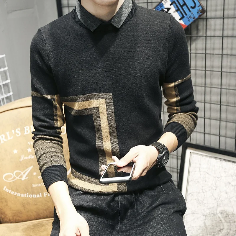 Round Neck Sweater Long Sleeve Spring and Autumn New Casual Men's Sweater Pullover Knit Sweater Trendy Base Top