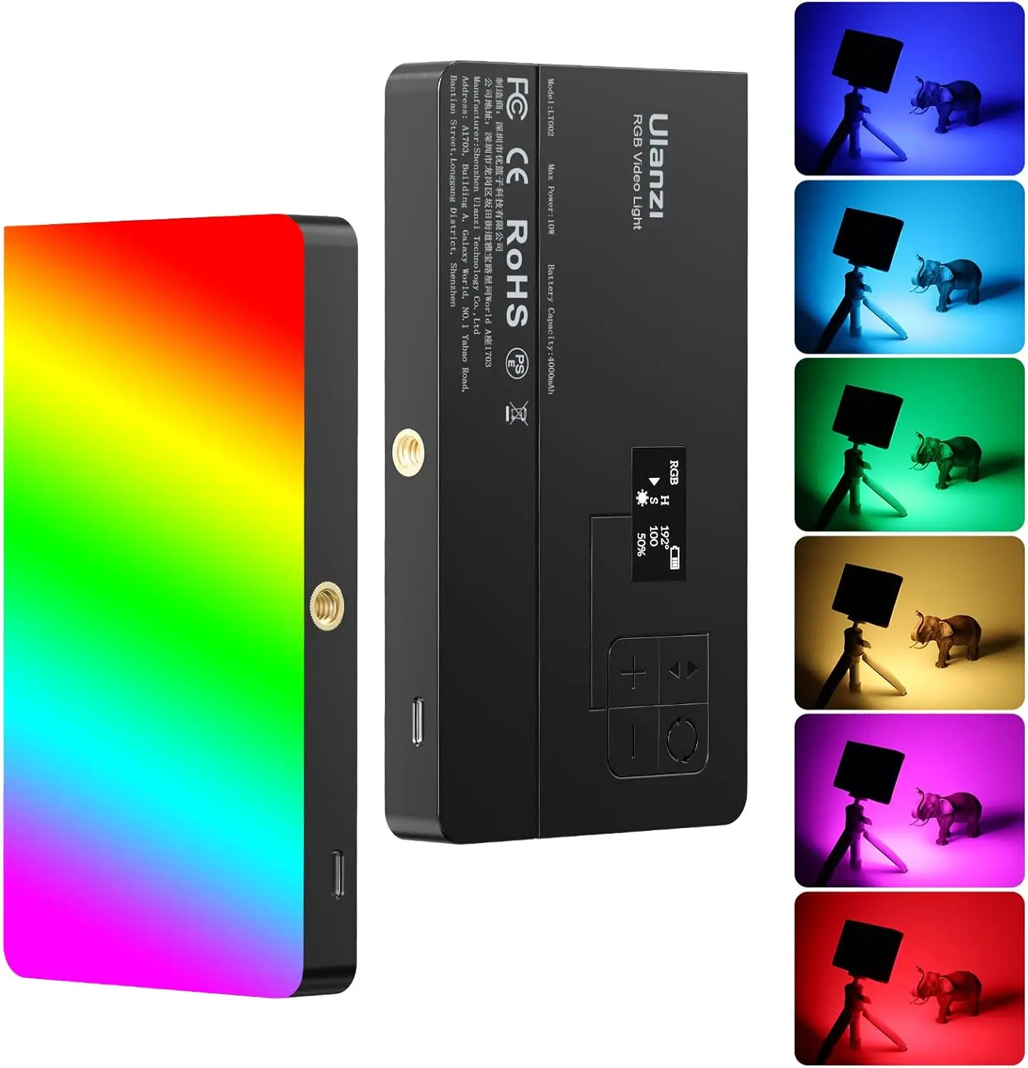 

Portable RGB LED Camera Light Panel, Full Color 0-360°, CRI 95+, 4000mAh Rechargeable for Vlogging Photography
