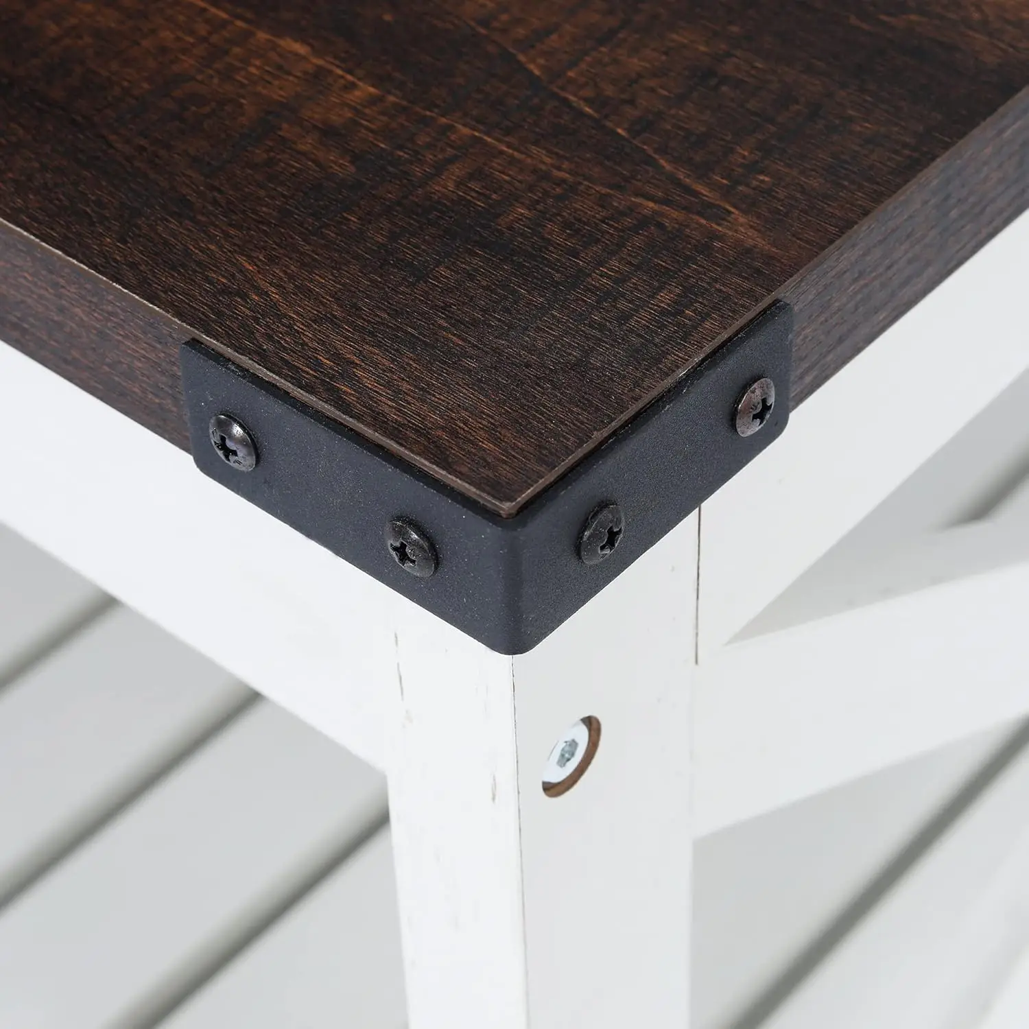 Farmhouse Coffee Table with Slatted Shelf and Corner Protection, 40 Inches, Vintage White/Espresso