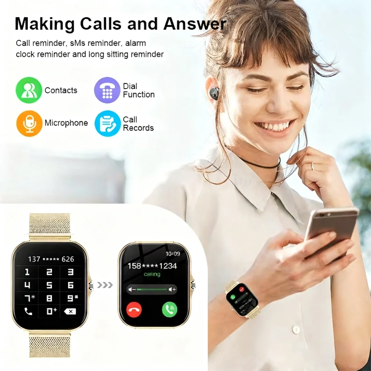 LAXASFIT 2025 신형 패션 스마트워치 1.85인치 HD 화면 블루투스 통화 스마트워치 남녀 공용 휴일 선물