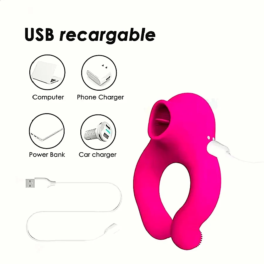 Anello del pene vibratore leccare la lingua vibratore stimolatore clitorideo ritardo eiaculazione anello vibrante del pene giocattolo del sesso per uomini coppie