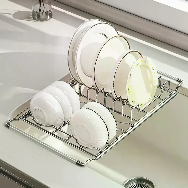 Stainless Steel Expandable Over Sink Dish Drying Rack Rustproof No Drilling Kitchen Dish Drainer Holder