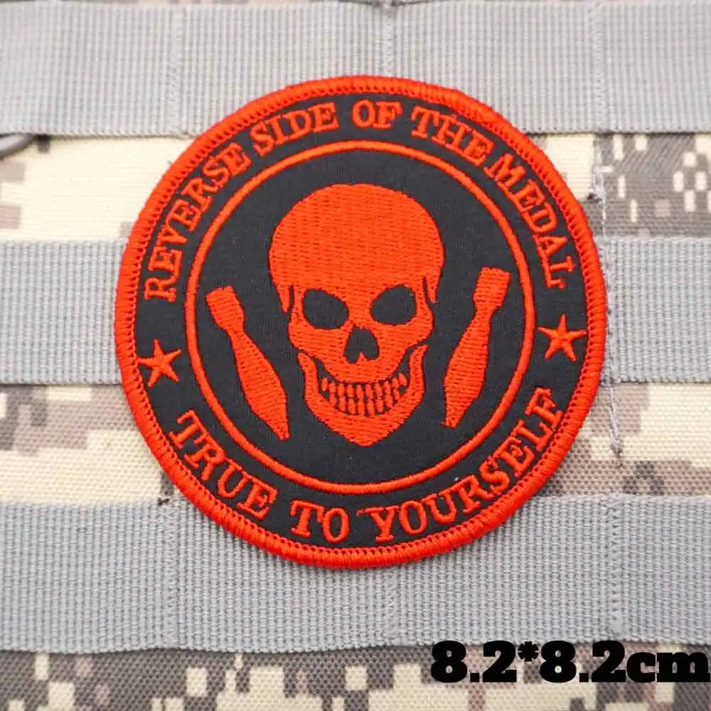 Reverse Side of the Medal true to yourself  Military Tactical Embroidered Patches  Armband Backpack Badge with Hook Backing