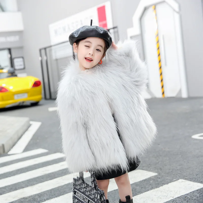 

2025 New Children Simulated Raccoon Fur Woven Fur Coat for Girls Short Fox Fur Coat Autumn and Winter Warm Girls Coat