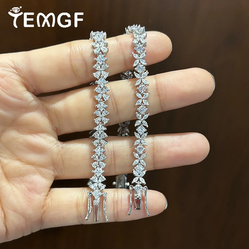 

Браслет TEMGF с полным цирконом, цепочка из стерлингового серебра 925 пробы для женщин и девочек, сверкающие ювелирные изделия, модный романтический подарок на день рождения