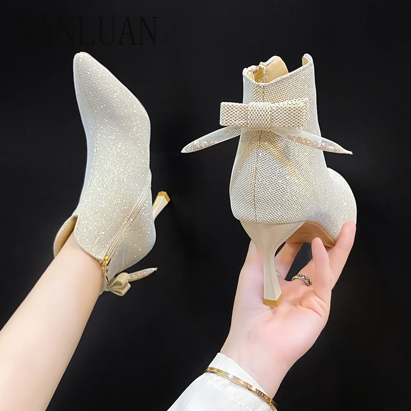 

2024 Boutique Autumn and Winter High-heeled Women's Boots New Solid Color Stiletto Women's Shoes High-end Banquet Fashion Boots