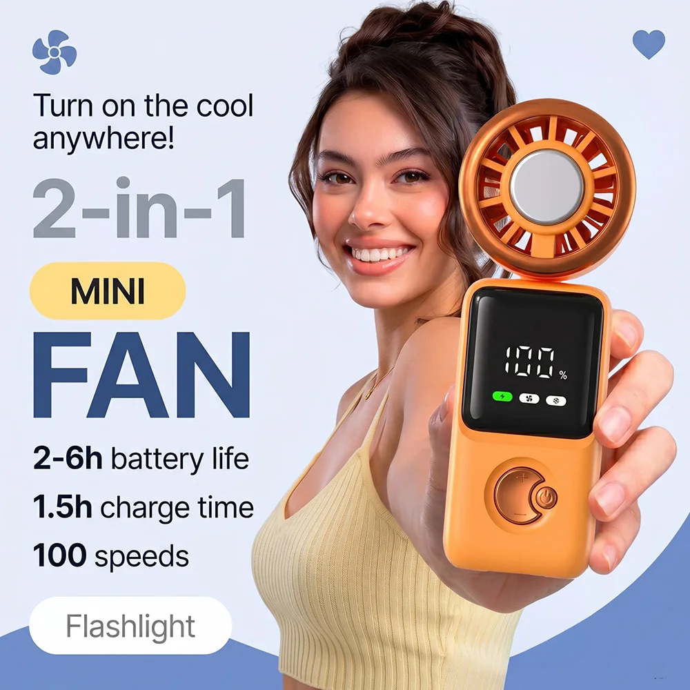 

Foldable Handheld Fan 3600mAh LED Display High Speed Mini Fan Portable 180° Rotation Ventilator USB Charging Mini Fan