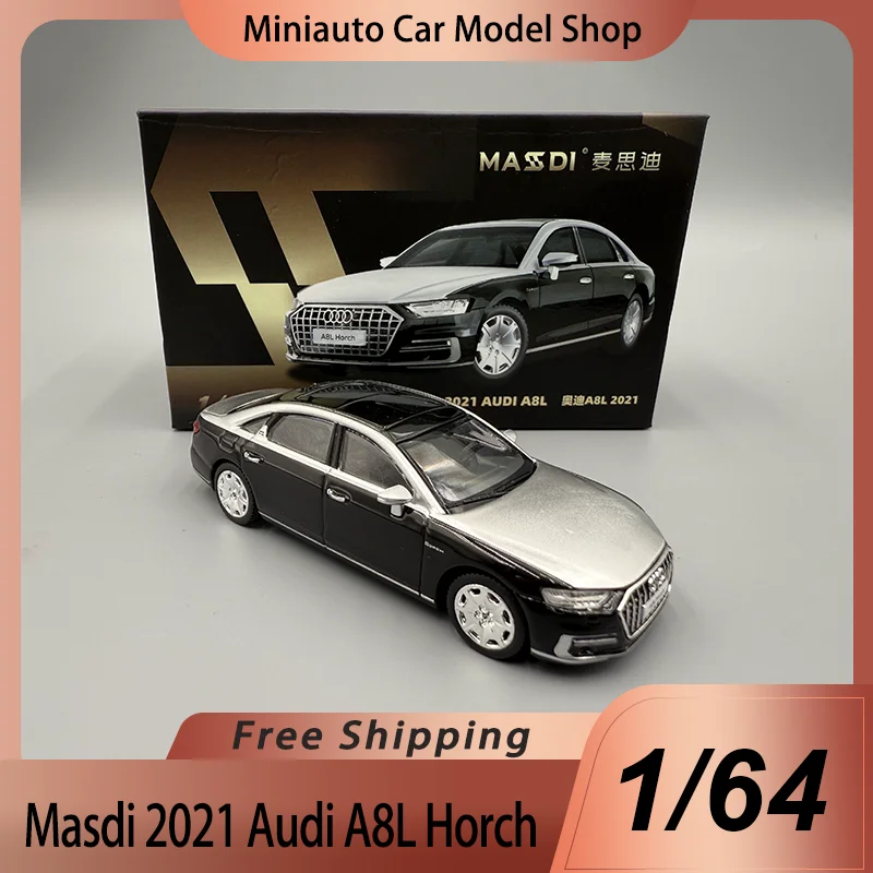 Nuevo en Stock Masdi 1:64 Audi A8l Horch aleación miniatura modelo fundido a presión Audi Audi A8l Horch Sedan modelo de coche juguetes personalizados regalo para niños