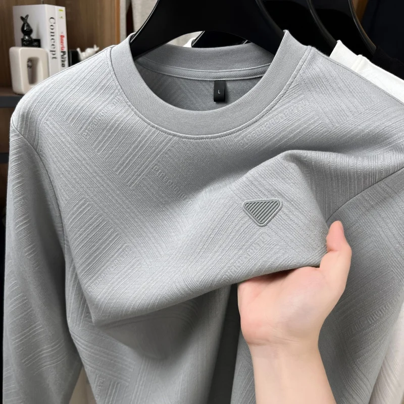 

Мужская роскошная осенняя футболка высокого качества с длинными рукавами, новая модель, толстовка с круглым вырезом, удобная мужская одежда для отдыха, топы