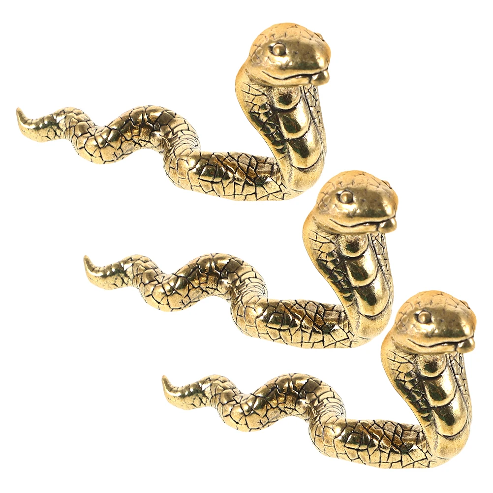 

3pcs Brass Snake Figurines Chinese Zodiac Year Of The Snake Vintage Statue Tea Culture Decor Mini Sculpture Feng Shui Wealth