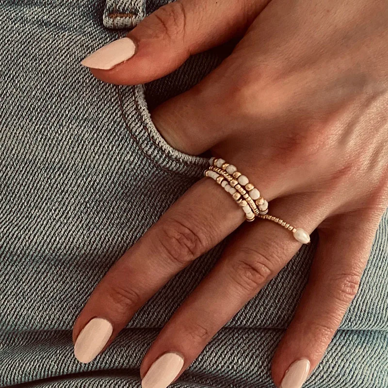 Stretch Beaded Rings, Beaded Elastic Ring, Stackable Rings, Gemstone Beaded Ring - view 2