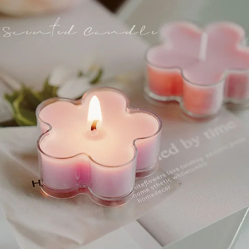 1Pcs Color Flower Modeling Tea Wax Can Burn for 4 Hours Ambience Decoration Handmade Creative Flower Scented Candle Wholesale