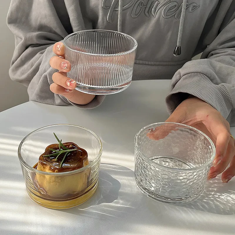 

Japanese Stripe Glass Cup Whiskey Red Wine Glass Household Yogurt Pudding Cup Dessert Bowl Ice Cream Afternoon Tea Cup