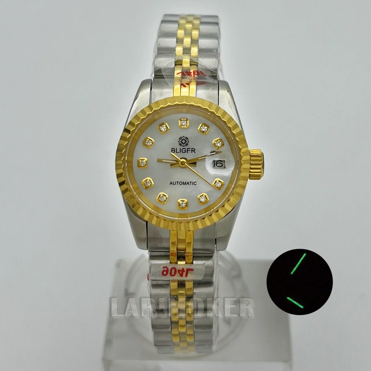 

Автоматические механические женские часы диаметром 26 мм, механизм NH05, жемчужный циферблат, серебро, золото, розовое золото, индекс, сапфировое стекло, водостойкое