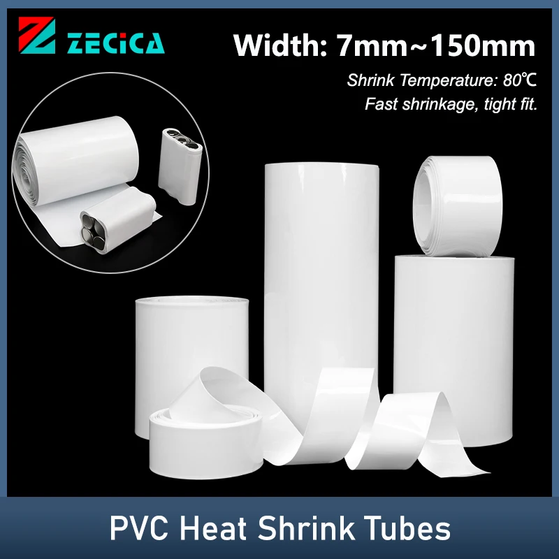 

1/5/20M PVC Battery Wraps 7mm ~ 150mm 18650 Battery Packs Insulated Cable Sleeve Lithium Film Case Heat Shrink Tubing White
