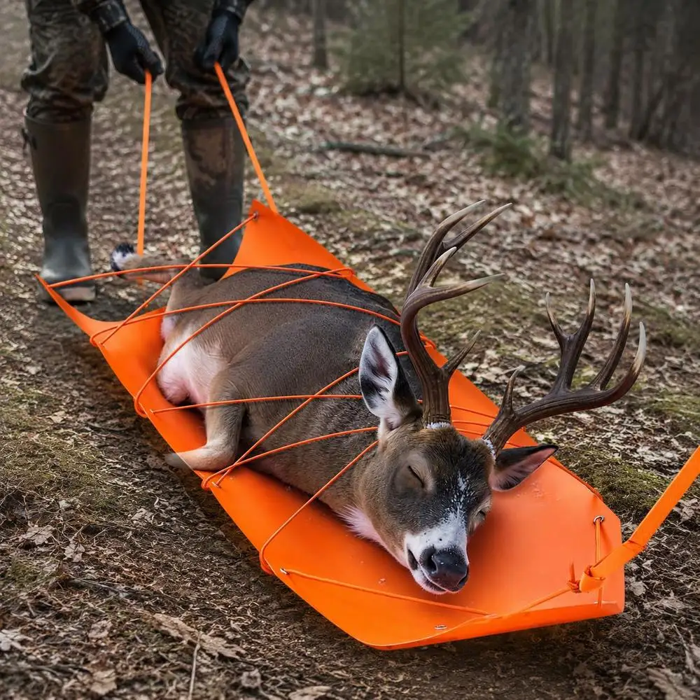 Traîneau de chasse 72 cm, fabriqué en polyéthylène avec cordes et poignée robuste, grande capacité de charge pour le transport de bois, la pêche sur glace, l'utilisation en extérieur, le glissement