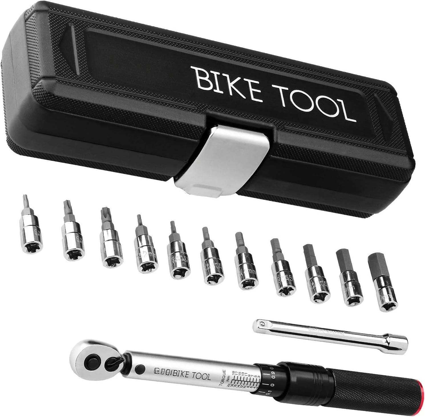 BIKE TOOL 1/4 Torque Wrench Set Service Kit Includes Allen and Torx Sockets Torque Wrenches - Bicycle Torque Wrench - 2 to 20 Nm