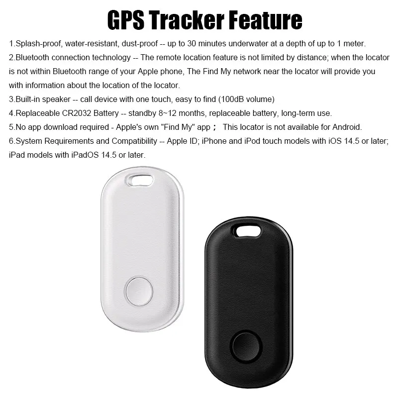 Smart Bluetooth GPS Tracker Works with Apple Find My APP ITag Anti Lost Reminder Device MFI Rated Locator Keys Pet Kids Finder