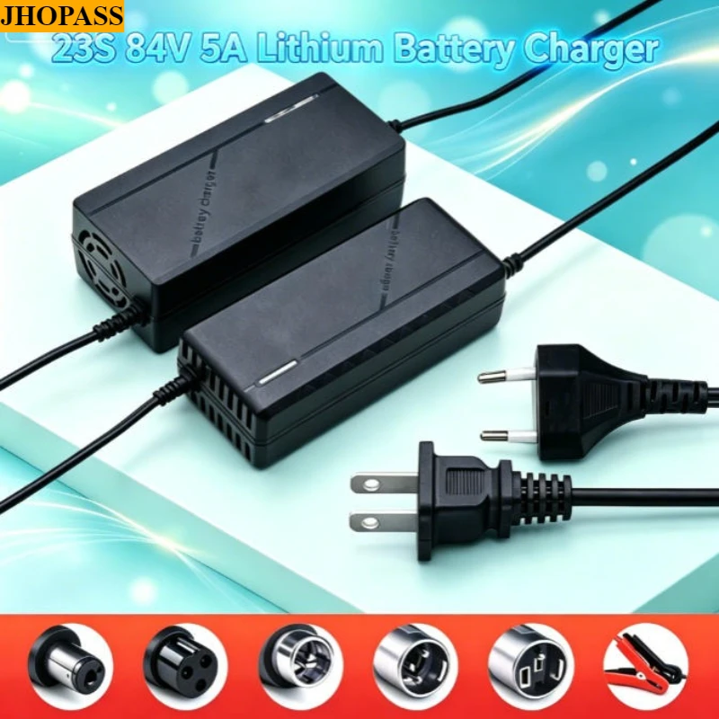 23S 84V 5A LiFePo4 Lithium Li-ion Battery Charger for 84V 83.95V 73.6V AC110-220V Motorcycle E-bike Car charges AU EU UK US Plug