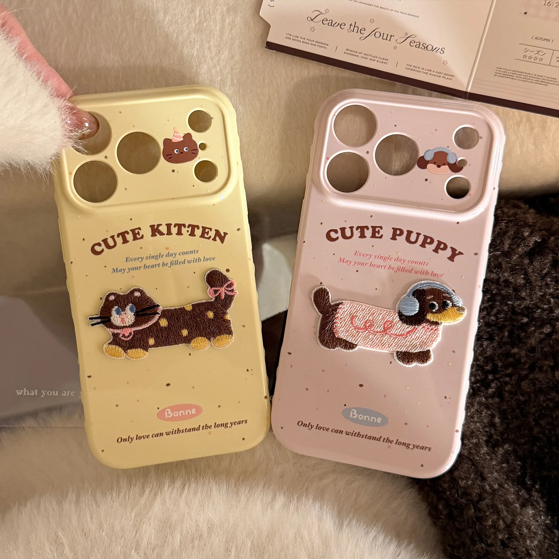Korean Korean Cartoon Embroidery Puppy Kitten Couple Phone Case For iPhone 17 13 14 12 15 16 Pro Max Shockproof Protective Soft Cover - Aliexpress Deal